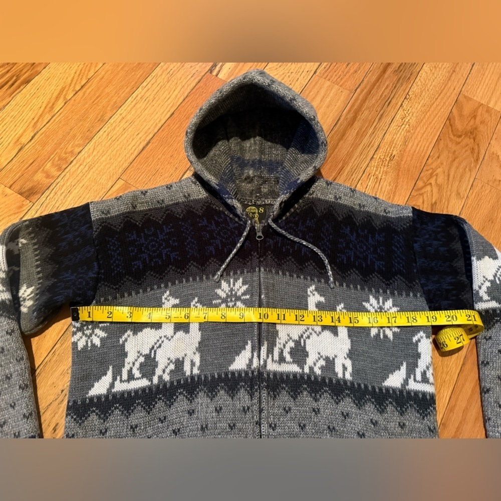 Tejidos Ruminahui Sweater Sz 8 Gray Full Zip Jacket Alpaca & Sun Print Hooded - Picture 11 of 12